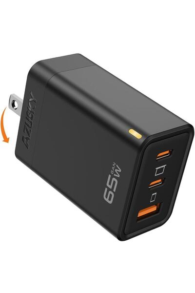 PD USB充電器 65W GaN Type C 急速充電器 高速充電器 PD対応 USB-C×2 & USB A 3ポートGaN(窒化ガリウム) 折りたたみ式プラグ