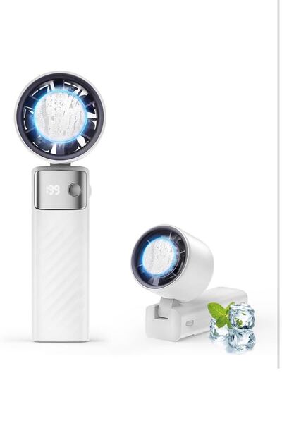 【2025年モデル・夏の涼風】ハンディファン 手持ち扇風機 強力送風 冷却プレート -20℃瞬間冷却カラビナ付き ホワイト(日本語説明書