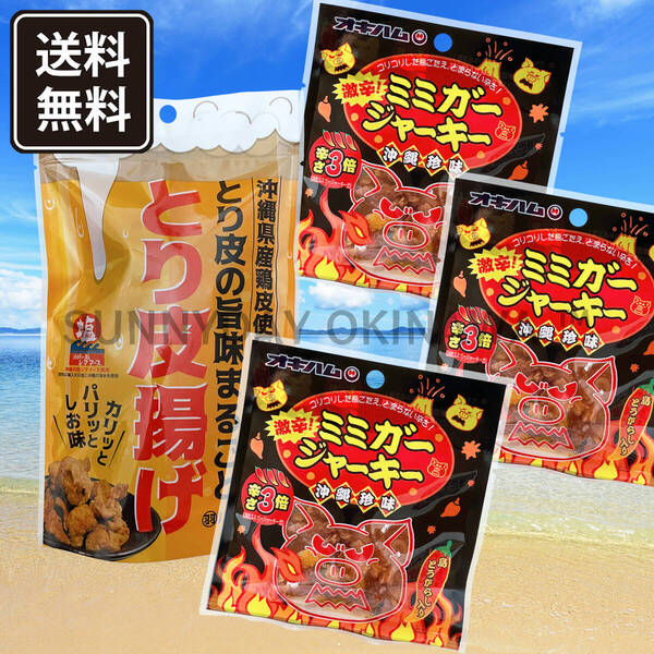 沖縄のおつまみ 食べ切り Bセット 1-2人分 とり皮 鶏皮チップス 激辛!ミミガージャーキー 沖縄お土産 お取り寄せ