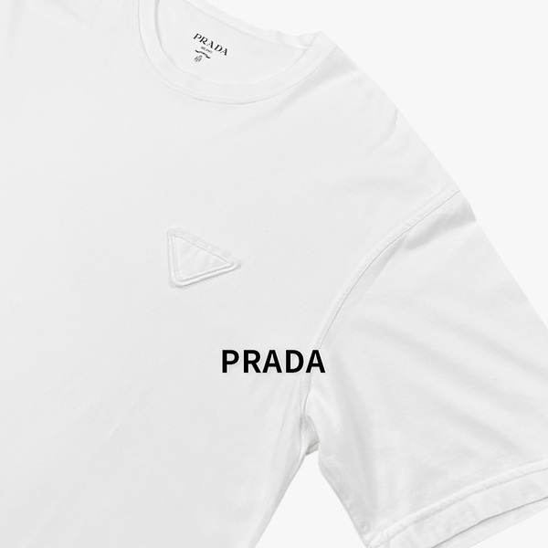 PRADA プラダ / 23SS / オーバーサイズ / 三角ロゴ 半袖 クールネック Tシャツ / コットン / ホワイト / UJN852 / メンズ トップス