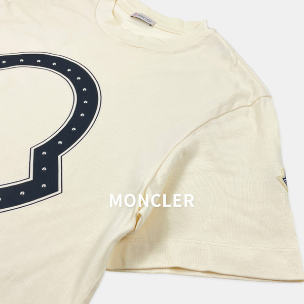 美品 MONCLER 22SS スタッズ 半袖 ロゴ Tシャツ S アイボリー / モンクレール H10918C00015 メンズ トップス