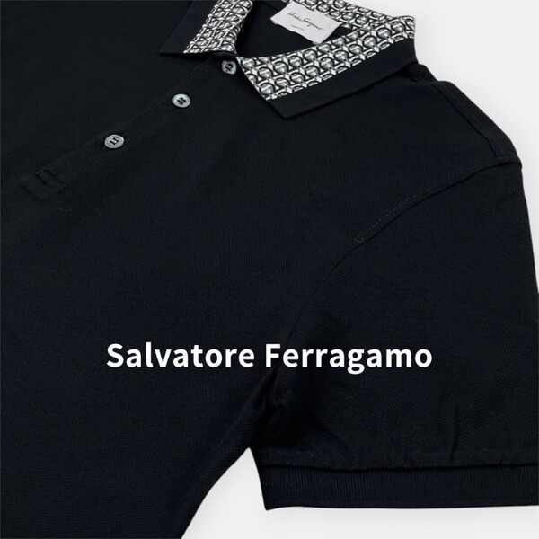 【美品】Salvatore Ferragamo サルヴァトーレ・フェラガモ / ガンチーニ アイコンロゴ / 半袖ポロシャツ / 黒 / 0707531 / メンズ トップス