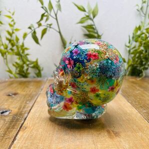 水中花シフトノブ ドクロ 小花のお花畑 水色