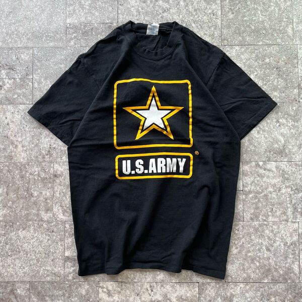 メンズ 古着 Tシャツ 半袖 黒 ブラック USARMY プリント PORT&COMPANY コットン 綿 送料込 Mサイズ
