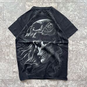 メンズ 古着 Tシャツ LIQUID BLUE リキッドブルー 半袖 ブラック 黒 プリント スカル Sサイズ 送料込 コットン 綿