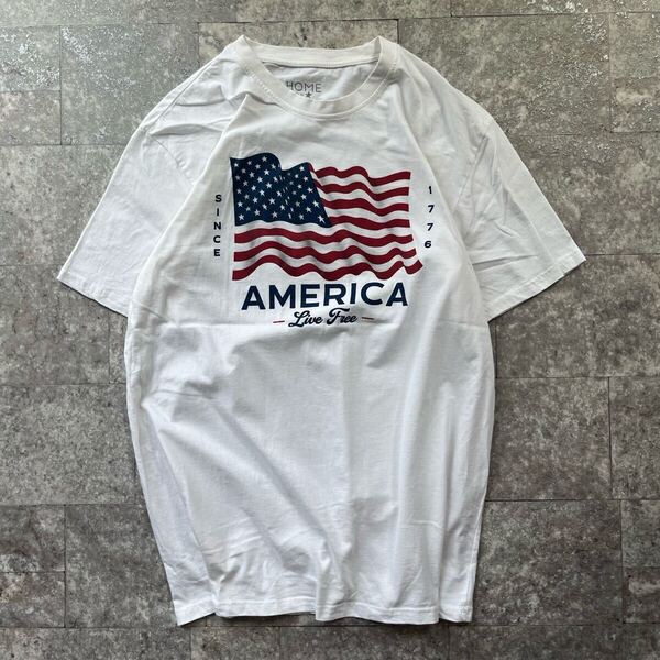 メンズ 古着 Tシャツ 白 ホワイト 半袖Tシャツ アメリカ国旗 プリント XLサイズ オーバーサイズ 送料込
