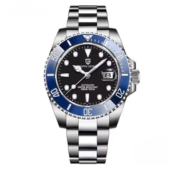 新品 自動巻 青ベゼル 黒文字盤 SEIKO NH35A メンズ腕時計 機械式 回転ベゼル サファイア風防 裏スケ