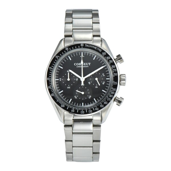 新品 CORGEUT ヘリテージデザイン ブラック 黒 SEIKO VK63 クロノグラフ メンズ腕時計 メカクォーツ タキメーター