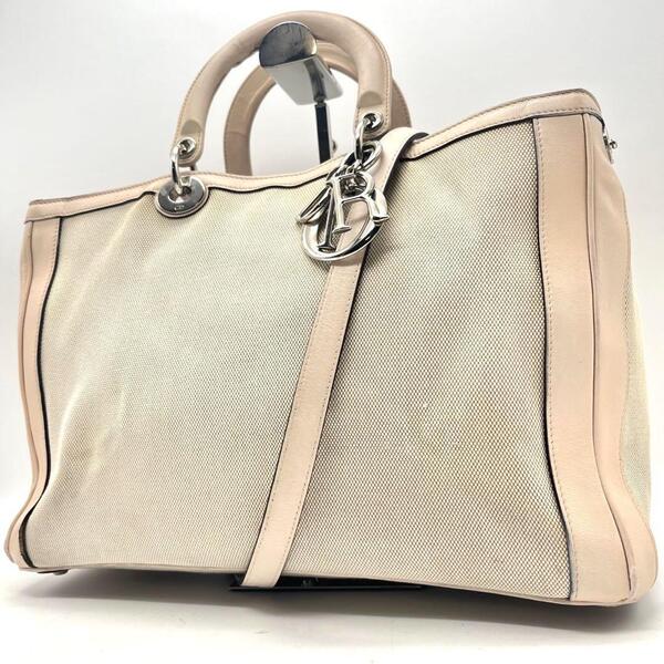 クリスチャンディオール ディオリッシモ 2way トート ハンド ショルダーバッグ キャンバス レザー ピンク Christian Dior