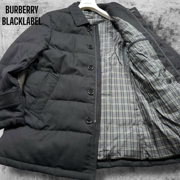 極美品/希少XL◎バーバリーブラックレーベル ノバチェック ステンカラー 襟付き ダウンコート ジャケット BURBERRY BLACKLABEL メンズ 黒