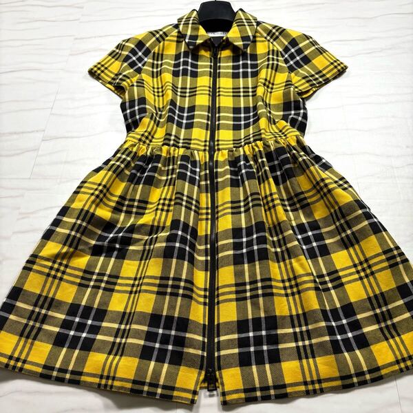 極美品/21AW◎ Christian Dior ワンピース ジップドレス ウールツイル ファム チェック柄 半袖ワンピース ドレス クリスチャンディオール M
