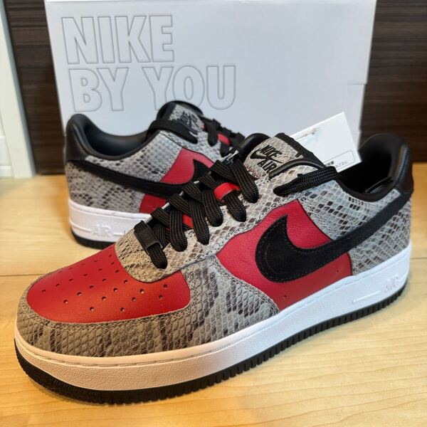 【新品未使用】27cm NIKE AIR FORCE 1 BY YOU GREY SNAKE ナイキ エアフォース AF1 SWOOSH グレー スネイク RED 蛇 ヘビ 赤 US9