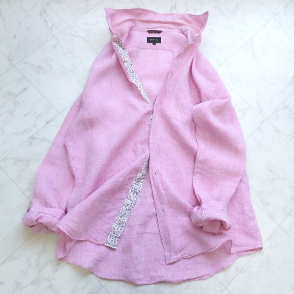 MALE&CO マックスアンドコー リネンシャツ 麻 長袖シャツ 花柄 ピンク 羽織り 冷房対策 日焼け対策 L