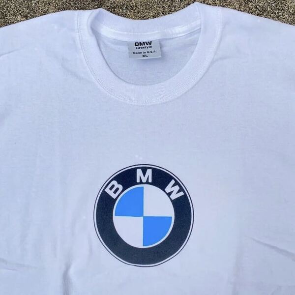 デッドストック USA製 BMW ロゴ プリント 半袖Tシャツ白XLサイズ オフィシャル アメリカ製 企業ヴィンテージ新品オリジナル/ビーエム未使用
