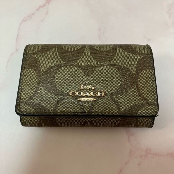 【訳あり品】COACH コーチ シグネチャー キーケース ブラウン 二つ折り コンパクト レザー