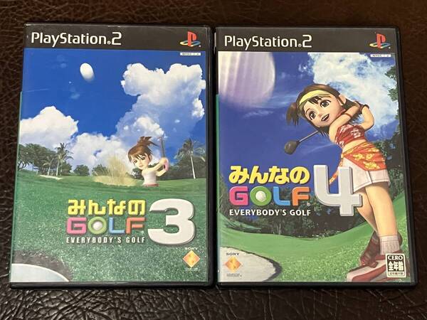 ★ 送料無料 PS2 ゴルフ ★ みんなのGOLF 3 + 4 EVERYBODY'S GOLF 動作確認済 説明書付き 付属品は写真参照 ★