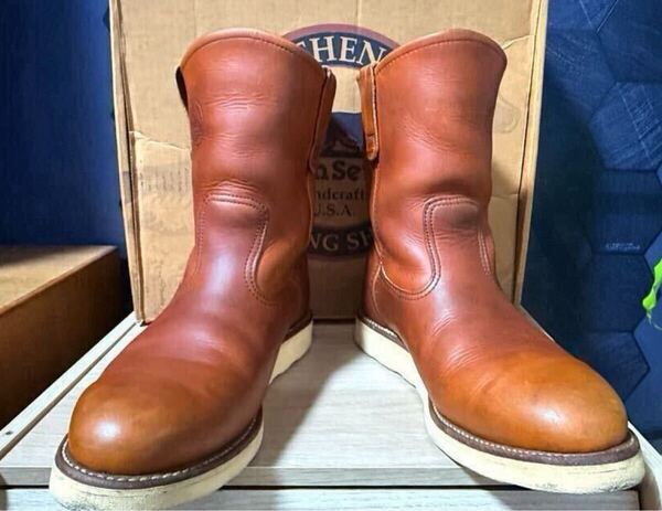 【稀少美品】97年USA製 REDWING レッドウイング 886 ペコス 8D 旧緑犬タグ 赤茶 箱付き IrishSetter