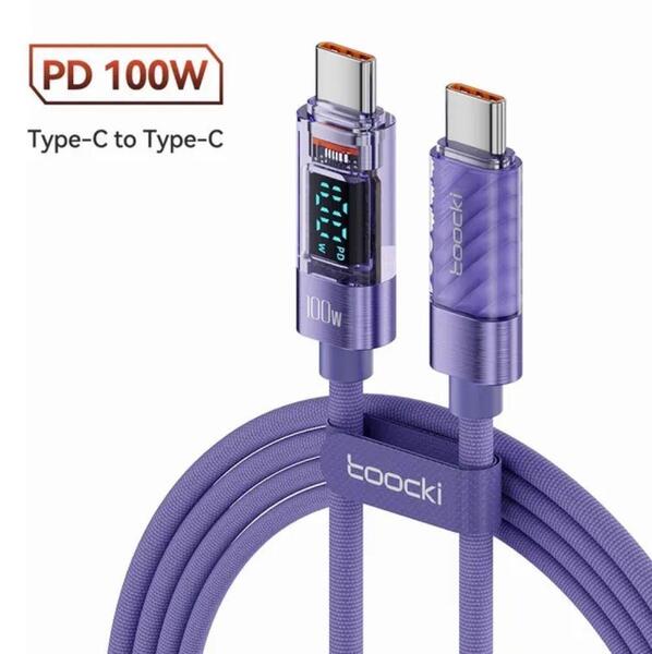toocki usb c ケーブル 100W PD LED表示 1M パープル