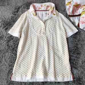 アズノゥアズドゥバズ 刺繍襟 ポロシャツ 重ね着風 水玉 ドット 小鳥 植物 as know as de base