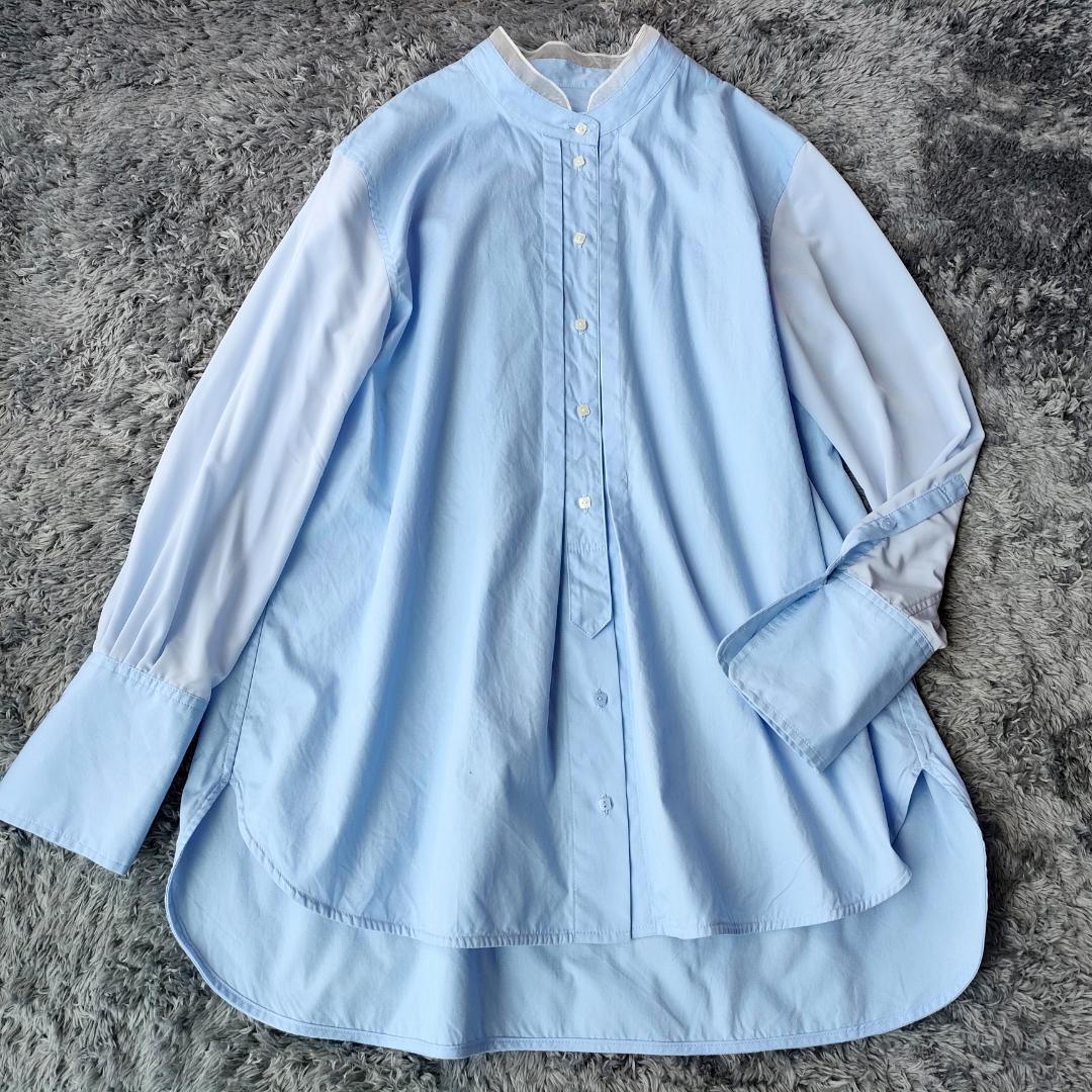 美品 ミロワール ドゥ エンスウィート デザインシャツ ブラウス 長袖 ブルー 