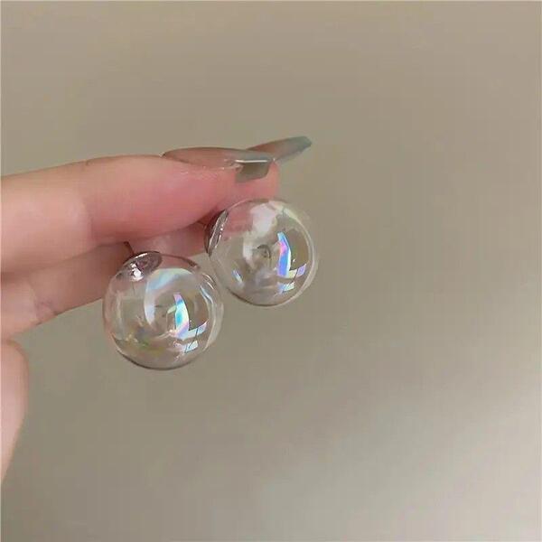 シャボン玉風 透明ラウンドピアス カラフル ステンレス製 大ぶりデザイン