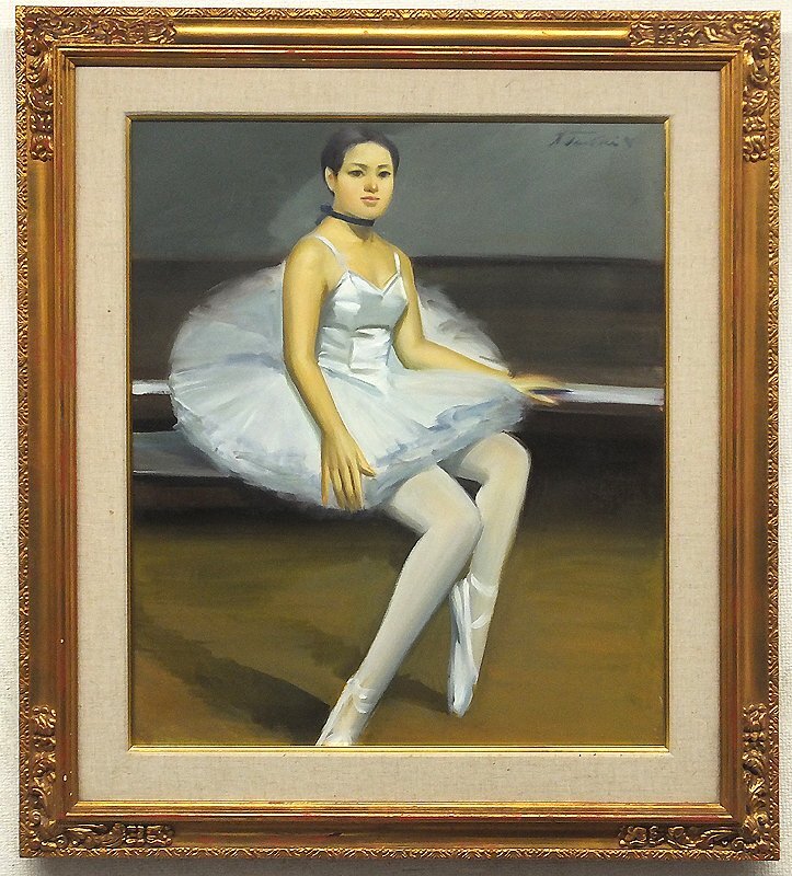 真作 油彩 木下幹一 パリ郊外の家 1960年 肉筆 F5 額装 40×47×7