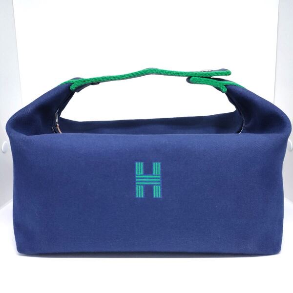 HERMES エルメス ブリッド ア ブラック GM ポーチ バッグ キャバス ネイビー ブルーマリン