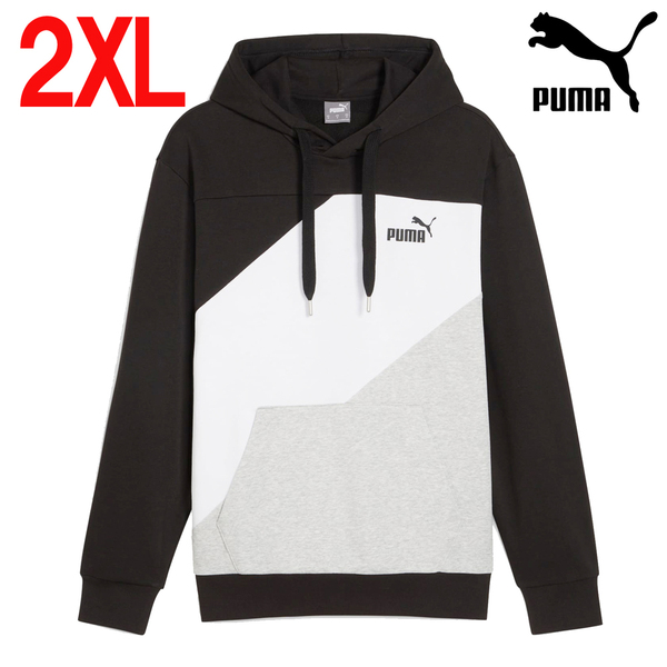 新品 XXL ★ PUMA POWER プーマ パワー メンズ カラーブロック パーカー フーディ 裏毛 フレンチテリー フード付 スウェット ブラック 2XL