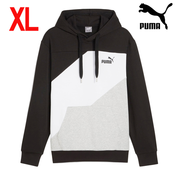 新品 XL ★ PUMA POWER プーマ パワー メンズ カラーブロック パーカー フーディ 裏毛 フレンチテリー フード付 スウェット ブラック LL