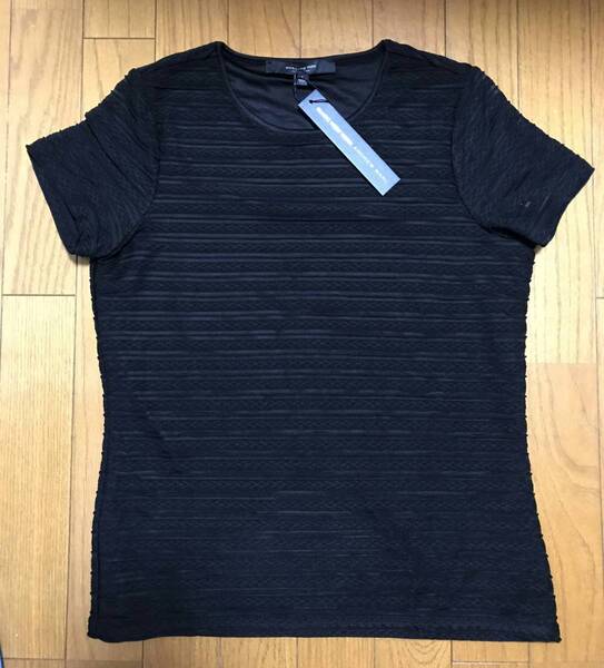 新品 M ★ コストコ アンドリューマーク 半袖 ニット ブラック カットソー Andrew Marc NEW YORK 黒 ストレッチ 裏地付き シンプル