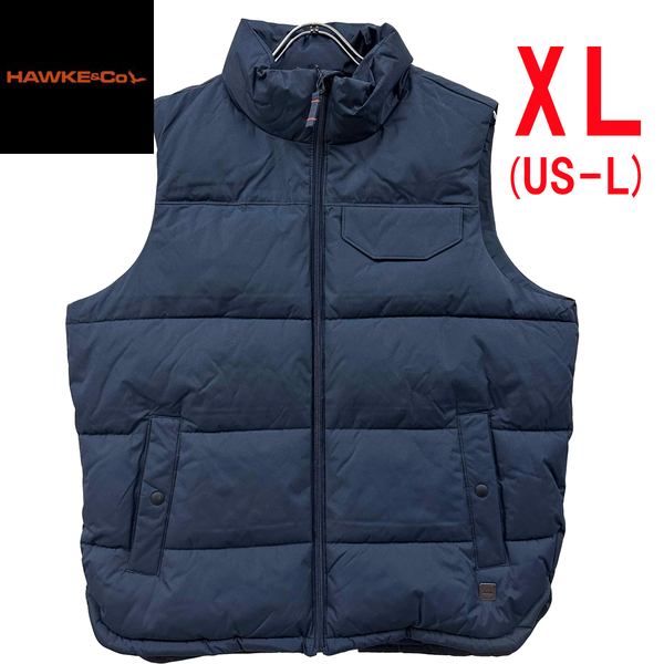 新品 XL ★ コストコ HAWKE & CO メンズ 中綿 ベスト ネイビー US-L スタンドネック 防寒 ダウンベスト 高機能 アウター 洗濯可 アウトドア