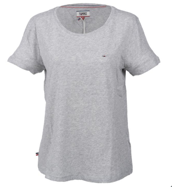 新品 S ★ Tommy Jeans レディース ソフトジャージ 半袖 Tシャツ グレー US-XS トミージーンズ クルーネック コットン トミーヒルフィガー