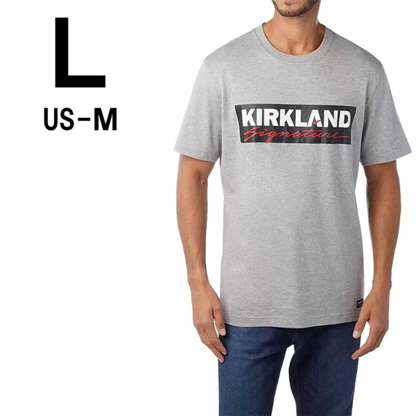 新品 L ★ コストコ カークランドシグネチャー ロゴ 半袖 Tシャツ グレー US-M スーピマコットン 綿 メンズ レディース 男女兼用 大きめ