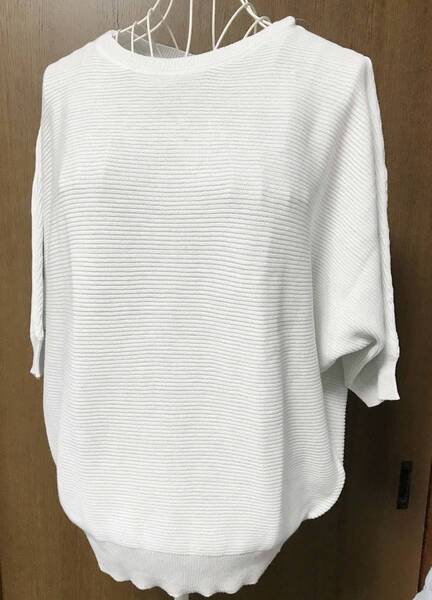 新品 M ★ REI RISEE 7分袖 ニット オフホワイト ラメ入り ドルマン レディース ニット セーター サマーニット 白 7分丈 チュニック