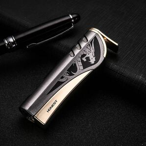 喫煙具HONESTメタルガスライター防風防水強力直射ターボ炎龍デザイン 新品未使用 グレー色