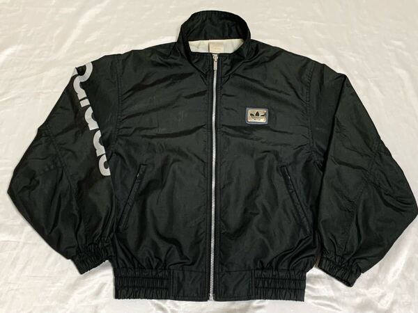 【送料無料 値下げ交渉歓迎】アディダスオリジナルス トレフォイル デサント90s80sビンテージ ナイロントラックジャケット 黒 古着ジャージ