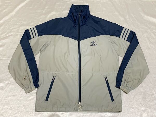 【送料無料 値下げ交渉歓迎】アディダスオリジナルス トレフォイルデサント90s80sビンテージ ナイロントラックジャケット 紺灰古着ジャージ