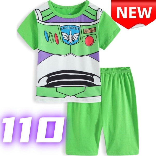 【新品】子供用 バズライトイヤー パジャマ 半袖Tシャツ&ショートパンツ 上下セット トイストーリー コスプレ 緑 キッズ 男の子 110 綿