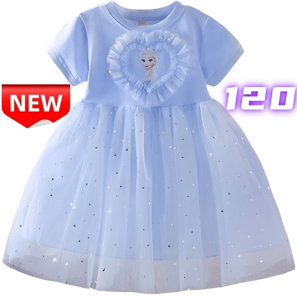 【新品】 アナと雪の女王 エルサ チュールワンピース 半袖 キッズドレス 水色 子供服 プリンセス キラキラ 女の子 誕生日 120 発表会