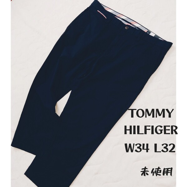 未使用*トミーヒルフィガー TOMMY HILFIGER*DENTON CHINO*クロップドチノパンツ*W34×L32*ストレートフィットストレッチ*紺*ネイビー*W90㎝