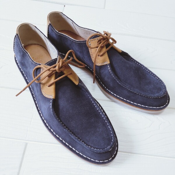 試し履きのみ*Clarks Hinton Seam*クラークス*UK9*26.5㎝*ネイビー*レザー*スエード*紺*レースアップ*メンズ*