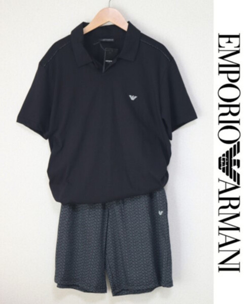 新品タグ付き【エンポリオアルマーニ】上下セットアップ 半袖ポロシャツ ショートパンツ 黒 M(M-L) v7041