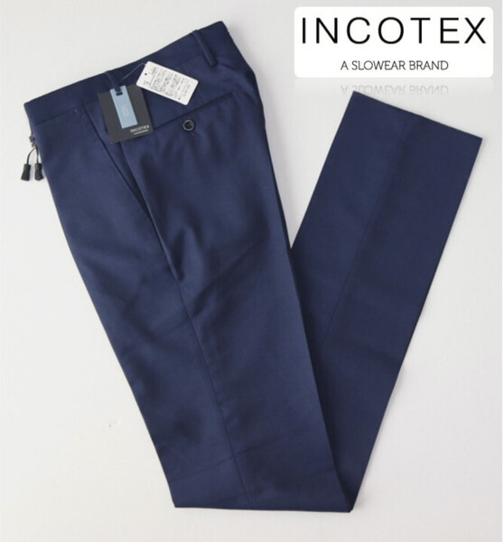 35,200円新品タグ付き【INCOTEX インコテックス】1NT035 SLIM FIT SUPER 100’S サマーウール スラックス 紺 42 v7034