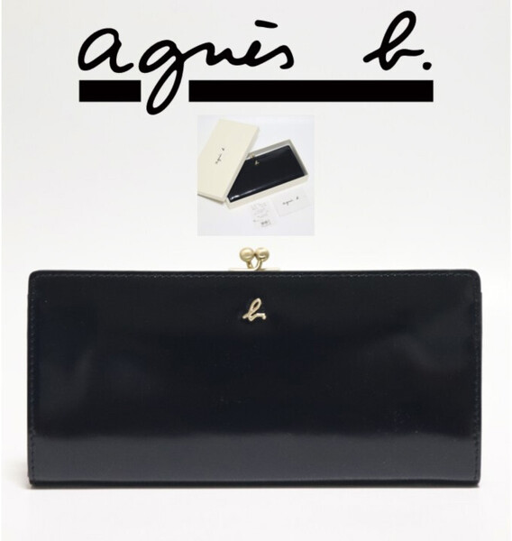 33,000円新品箱付き【agnes b. アニエスベー】公式現行モデル 高級感 ゴールドb. 口金 がま口長財布 黒 v6848 プレゼントにも最適