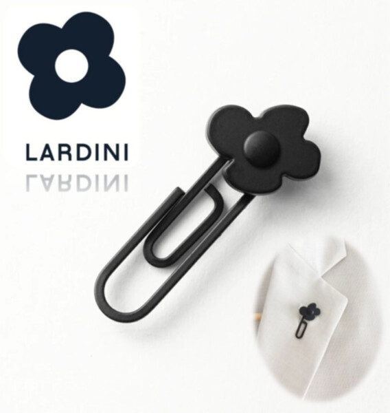 新品【LARDINI ラルディーニ】NEWデザイン 純正クリップ型ブートニエール ラペルピン ピンバッジ 黒 マネークリップにも v5913
