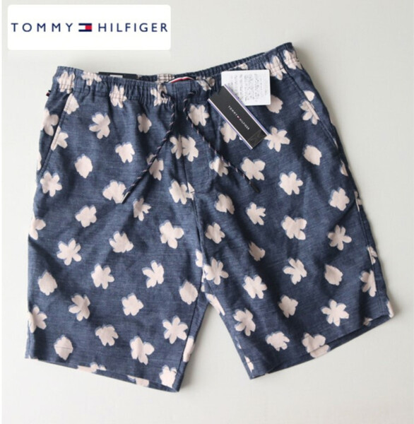 新品タグ付き【TOMMY HILFIGER トミーヒルフィガー】麻生地 RELAXED TAPERED FIT ショートパンツ W34 v7080