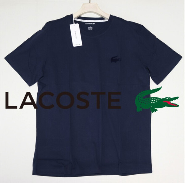 新品タグ付き【LACOSTE/ラコステ】ベロアクロコダイル クルーネックTシャツ 紺 M(L-LL) v6916