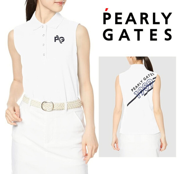 18,700円新品タグ付き【PEARLY GATES パーリーゲイツ】ノースリーブ ポロシャツ 白 1(M) v6993