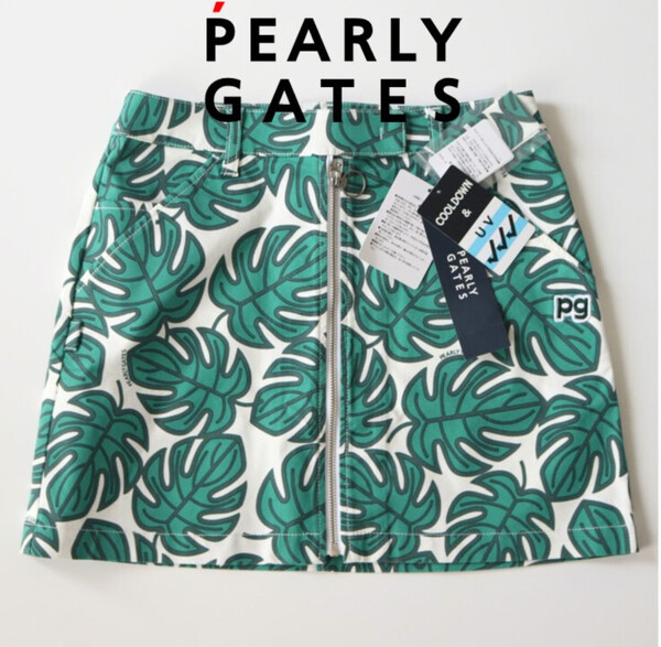 28,600円新品タグ付き【PEARLY GATES パーリーゲイツ】ボタニカル柄 前ファスナー スカート 0(w70-74) v6921
