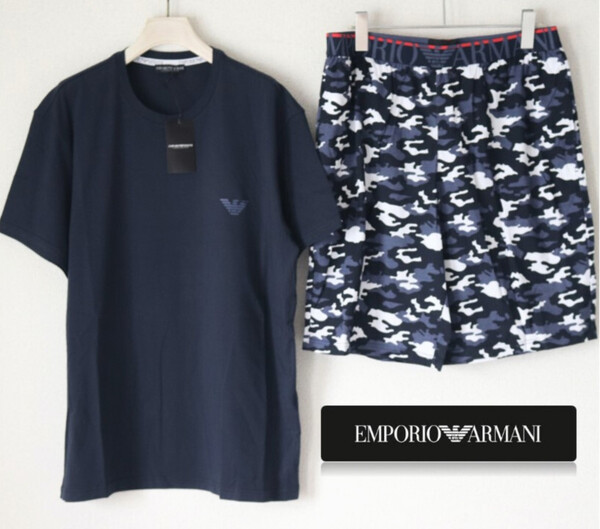 新品タグ付き【エンポリオアルマーニ】上下セットアップ 半袖Tシャツ ショートパンツ 紺 L(XL) v7053